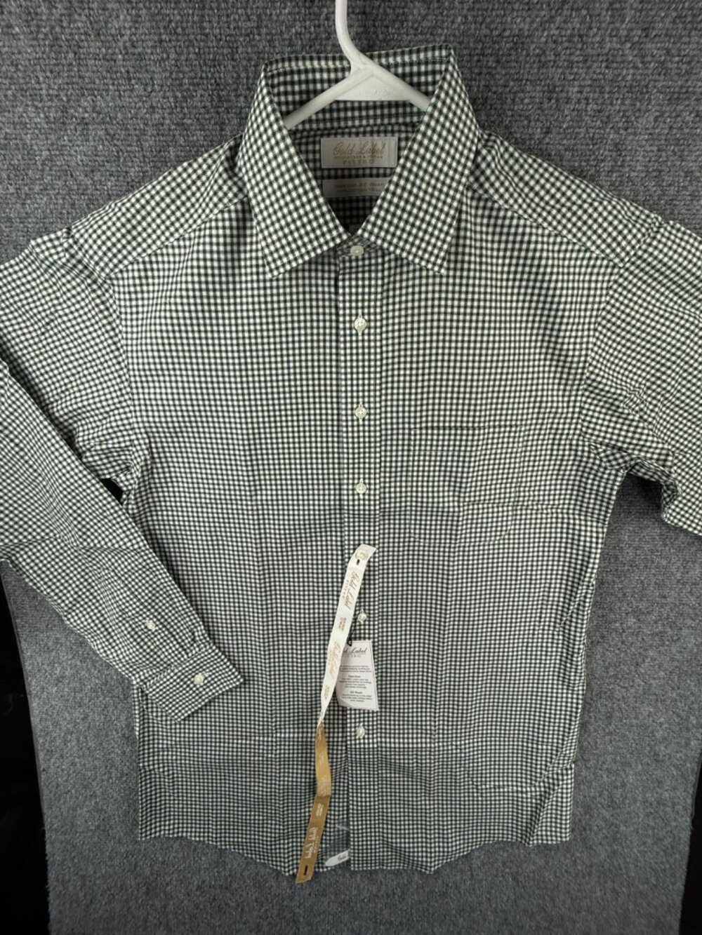 NWT Roundtree Yorke Gold Label Non Iron EZ Wash Cotton Twill Green Check 15.5 33